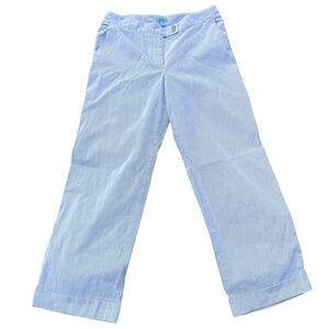 J. McLaughlin Wm’s Sz 6 Blue White Striped Seer Sucker Cuffed Casual Ankle Pants